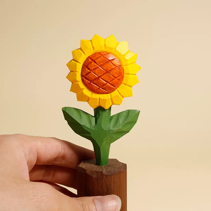 Handcrafted Wooden Sunflower Decor - Uplifting Desk Ornament and Thoughtful Gift for Home and Office