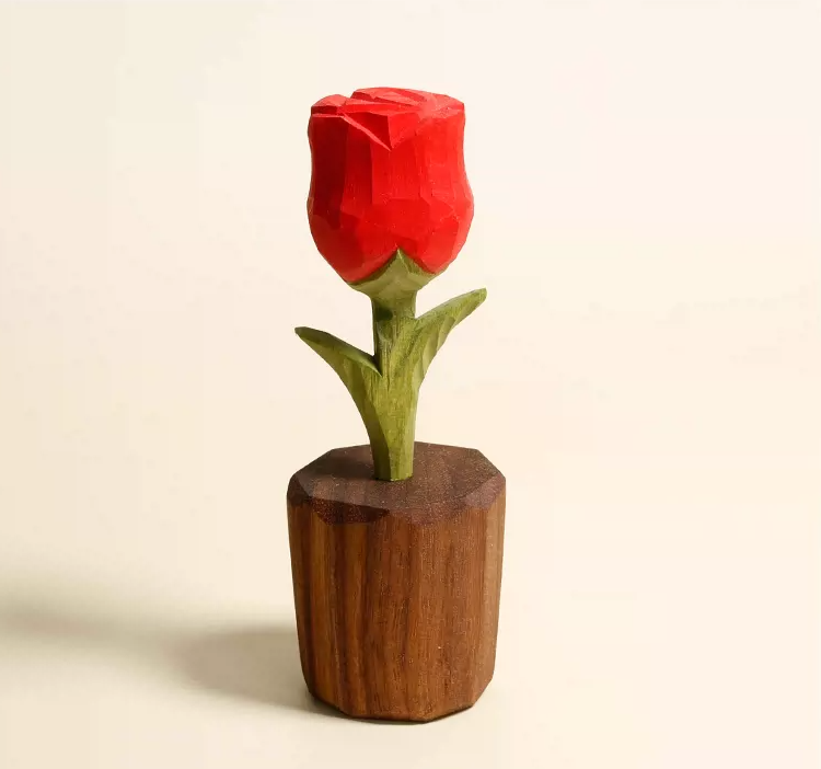 Handcrafted Wooden Rose Ornament - Elegant Wooden Sculpture for Home Décor and Gift