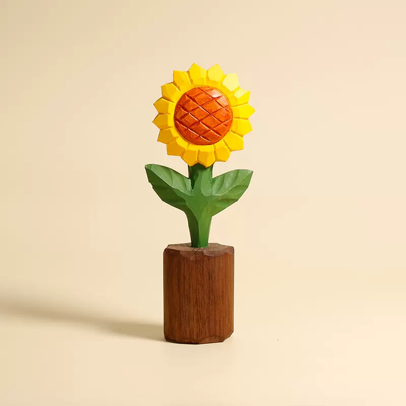 Handcrafted Wooden Sunflower Decor - Uplifting Desk Ornament and Thoughtful Gift for Home and Office