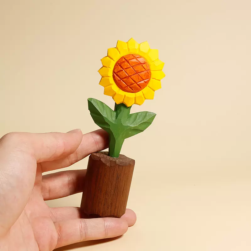 Handcrafted Wooden Sunflower Decor - Uplifting Desk Ornament and Thoughtful Gift for Home and Office