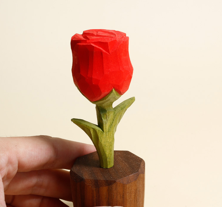 Handcrafted Wooden Rose Ornament - Elegant Wooden Sculpture for Home Décor and Gift