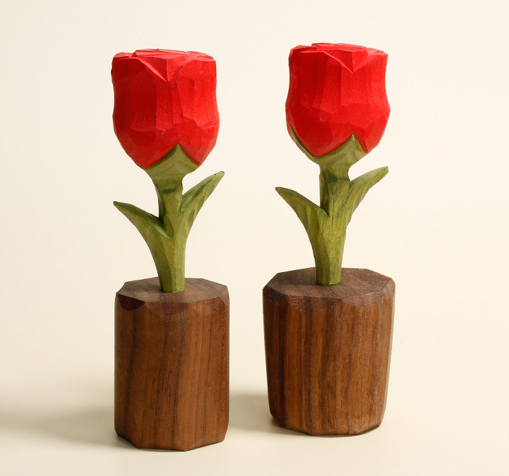 Handcrafted Wooden Rose Ornament - Elegant Wooden Sculpture for Home Décor and Gift