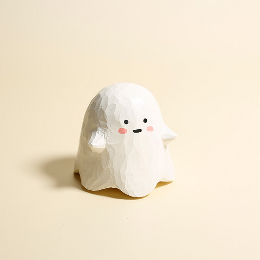 Handcrafted Wooden Ghost Figurine - Cute Desk Ornament for Stress Relief and Halloween Decor