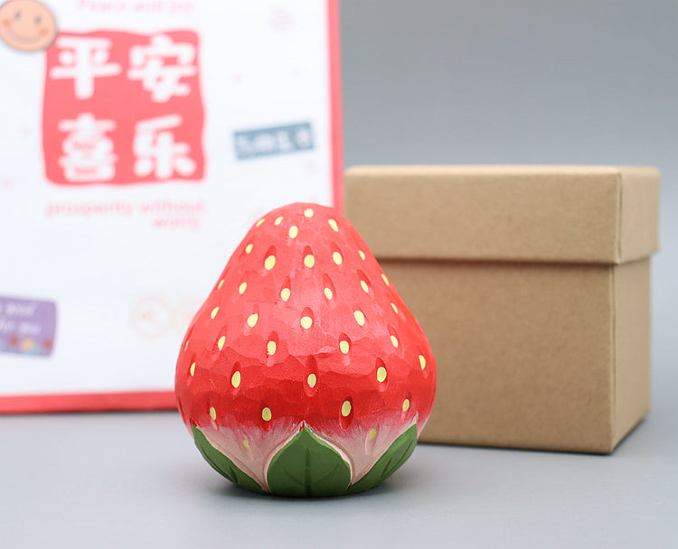 Handcrafted Wooden Strawberry Ornament - Unique Desk Decor and Charming Gift for Fruit Lovers
